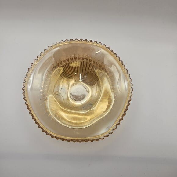 Vtg Carnival Glass Candy Dish Amber Three Footed Beaded Rim Diamond Pointed Ribs - Picture 3 of 6